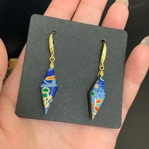 Handmade long diamond shape Japanese Washi earrings